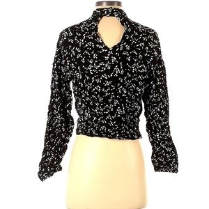 Zara Printed Black Long Sleeve Blouse Size Small Fairy Cottagecore Prairie